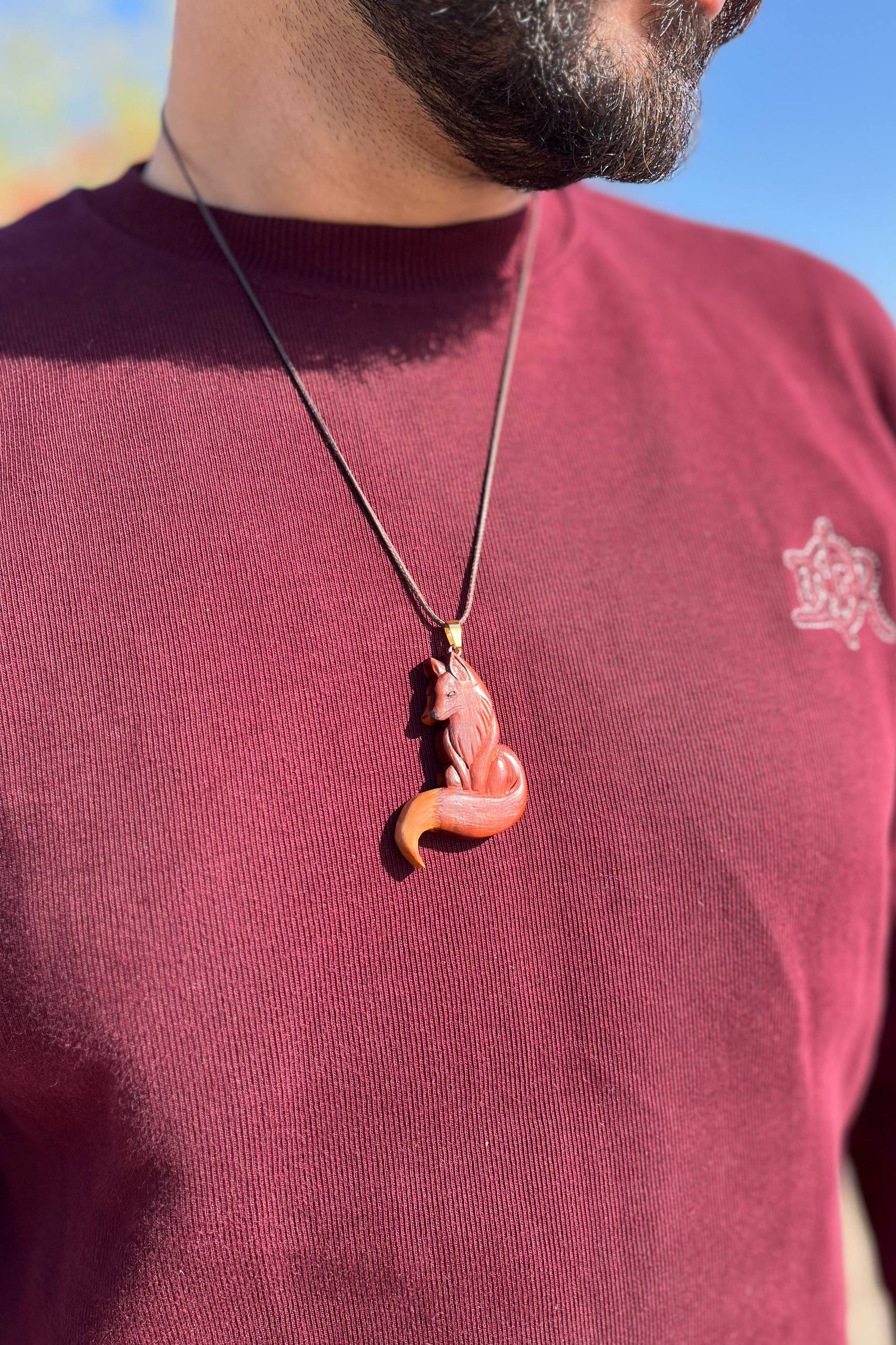 گردنبند  نماد چوبی دست ساز طرح روباه