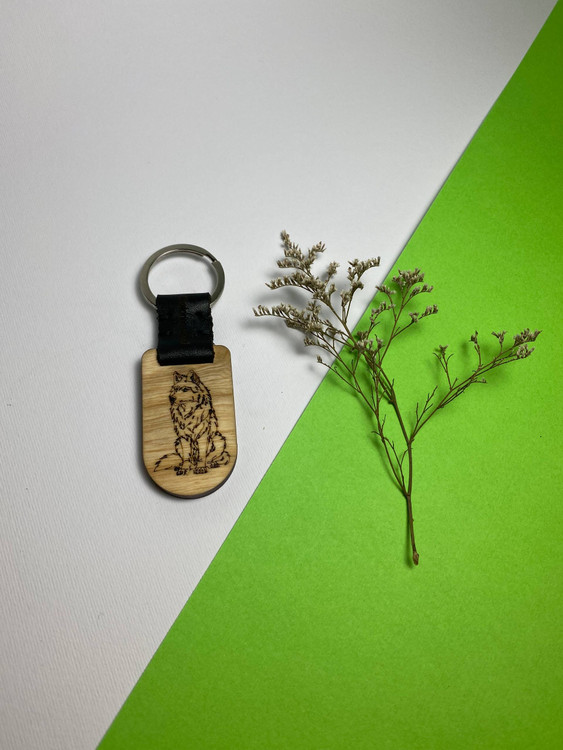 جاسوئیچی دستساز با چرم طبیعی و چوب افرا و ون، مجهز به حلقه ضدزنگ