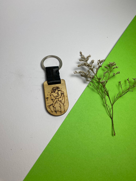 جاسوئیچی دستساز با چرم طبیعی و چوب افرا و ون، مجهز به حلقه ضدزنگ